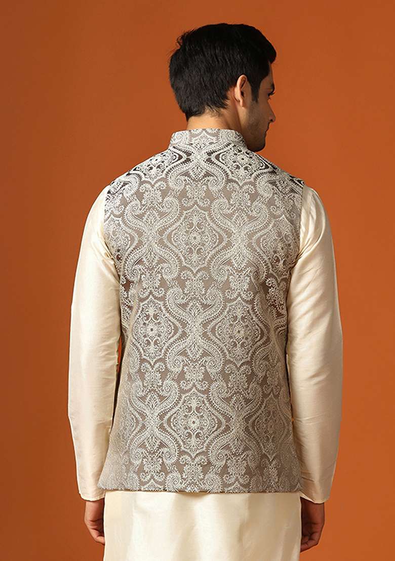Grey Woven Design Jacquard Jacket - Indya