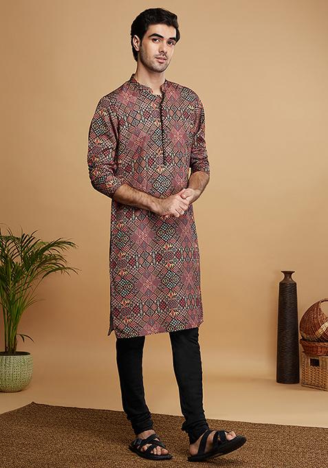 Black Printed Cotton Blend Kurta