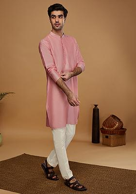 Hot Pink Solid Cotton Blend Kurta