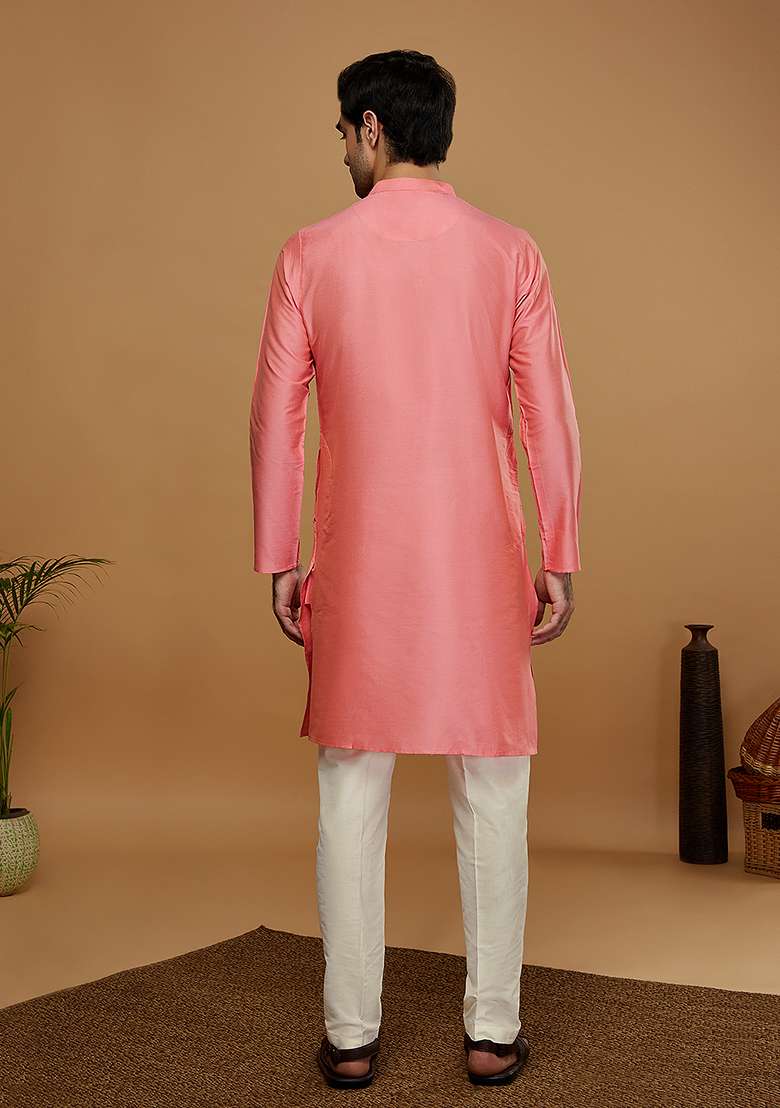 Pink Solid Cotton Blend Kurta - Indya