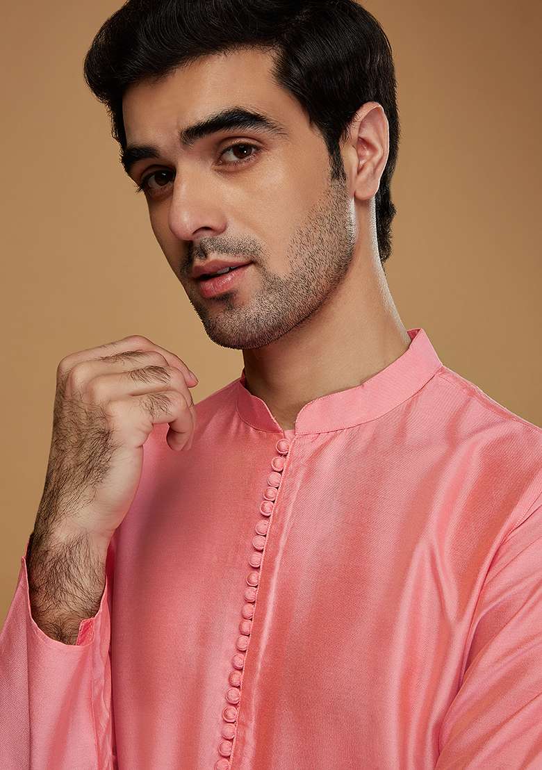 Pink Solid Cotton Blend Kurta - Indya