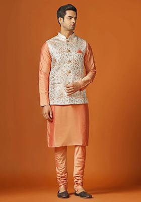 Multicolour Woven Design Jacquard Kurta Jacket Set