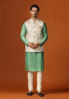 Multicolour Woven Design Jacquard Kurta Jacket Set