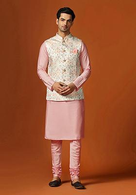 Multicolour Woven Design Jacquard Kurta Jacket Set