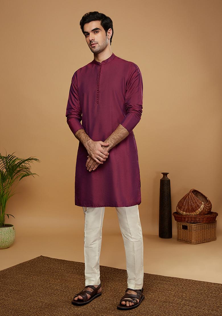 Multicolour Woven Design Silk Blend Mid Kurta Bandhgala Set - Indya