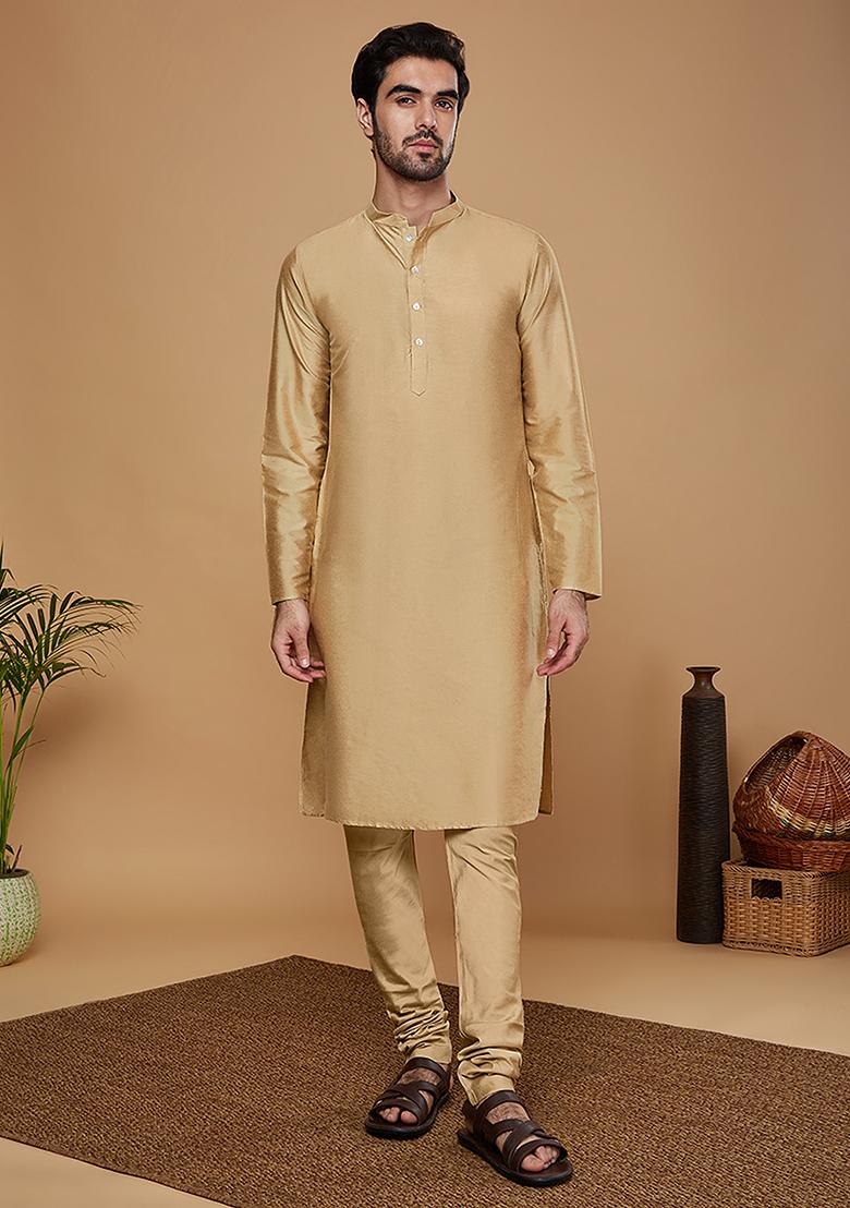 Green Woven Design Silk Blend Kurta Sherwani Set - Indya
