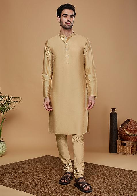 Green Woven Design Silk Blend Kurta Sherwani Set