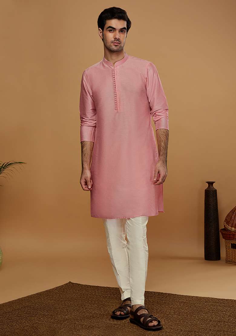 Pink Solid Cotton Blend Kurta Set - Indya