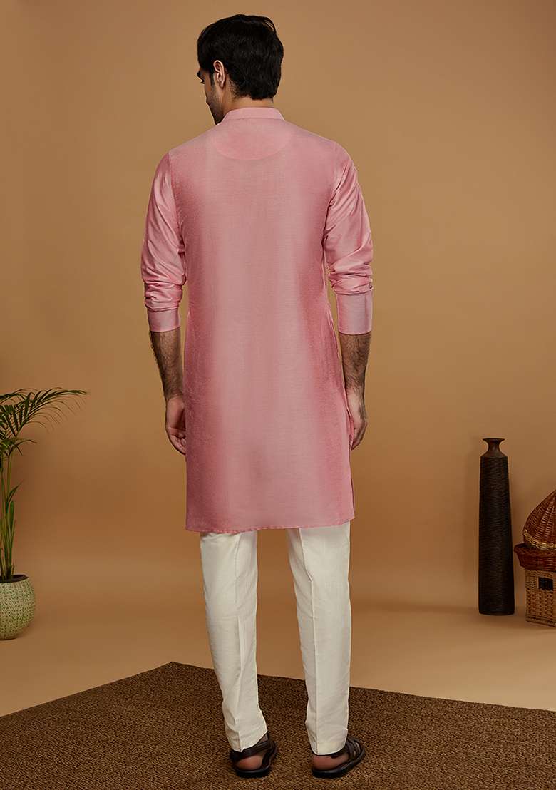 Pink Solid Cotton Blend Kurta Set - Indya