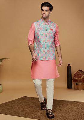Multicolour Printed Cotton Blend Kurta Jacket Set