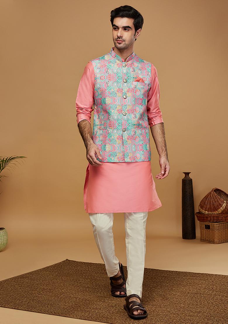 Multicolour Printed Cotton Blend Kurta Jacket Set