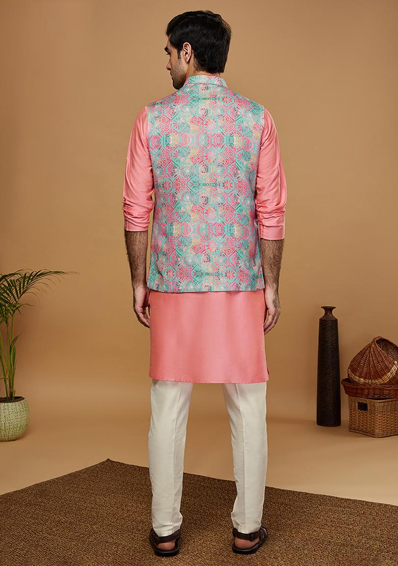 Multicolour Printed Cotton Blend Kurta Jacket Set