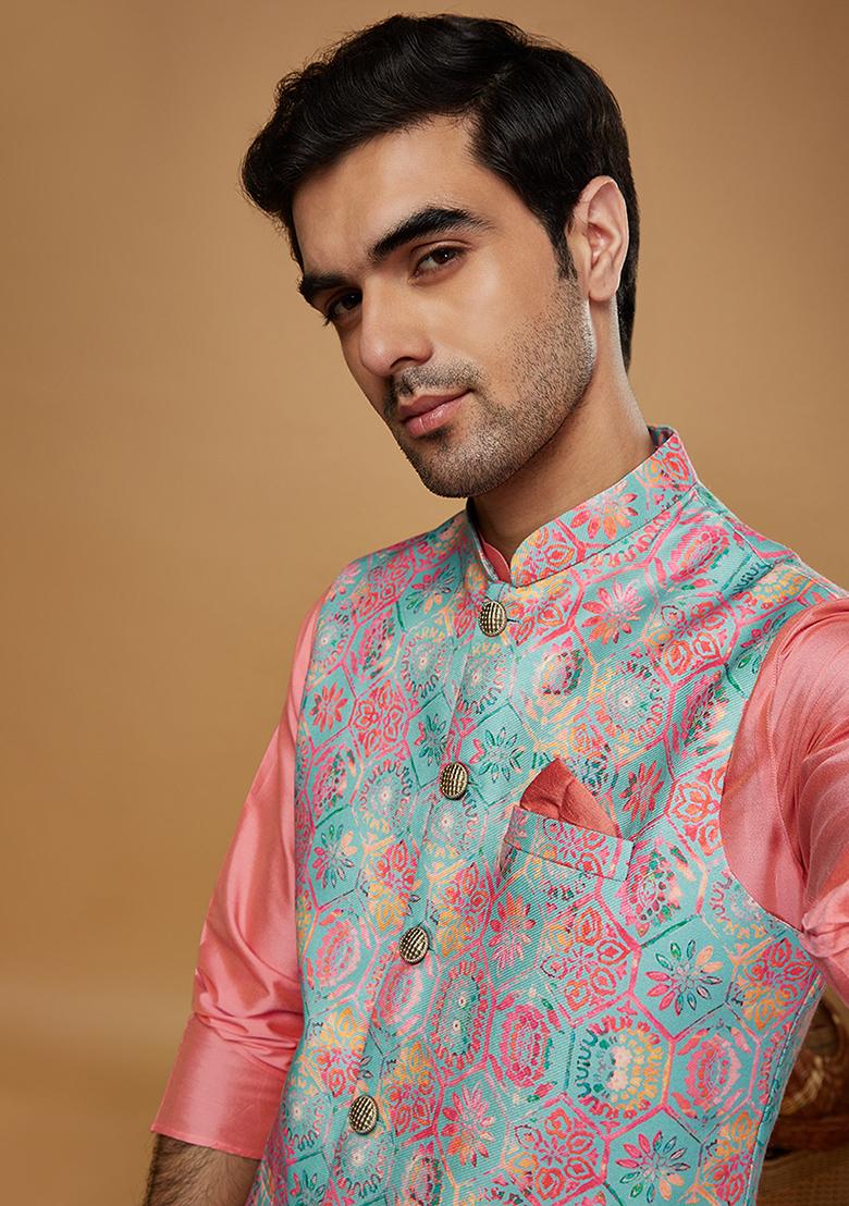 Multicolour Printed Cotton Blend Kurta Jacket Set