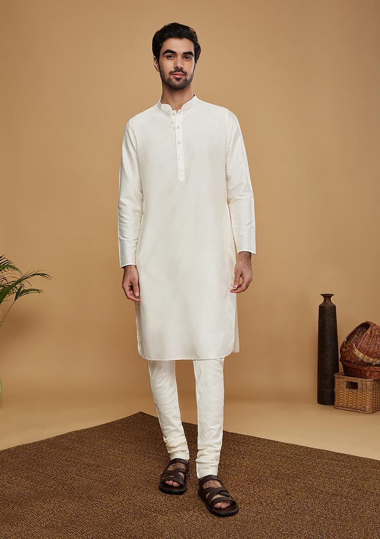 Grey Woven Design Silk Blend Kurta Sherwani Set - Indya