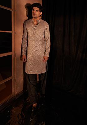 Mauve Woven Viscose Kurta Pyjama Set For Men