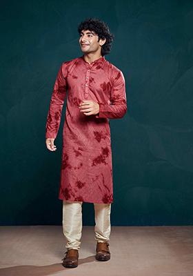 Maroon Sequin Embroidered Viscose Kurta Pyjama Set For Men