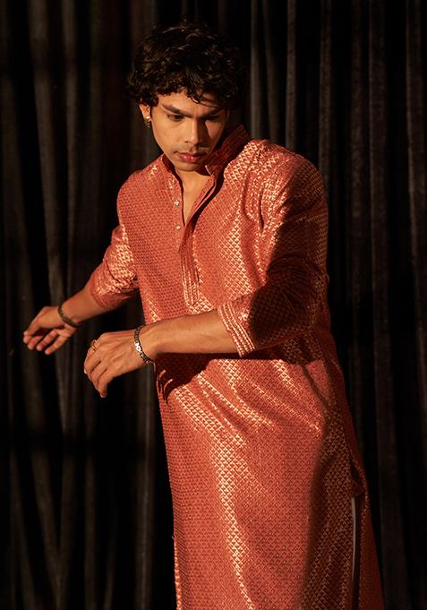 Red Chikankari Embroidered Viscose Kurta Pyjama Set For Men