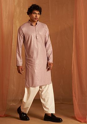 Lavender Chikankari Embroidered Viscose Kurta Pyjama Set For Men