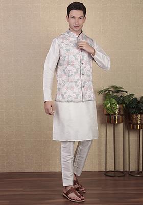 Multicolor Digital Print Khadi Silk Nehru Jacket For Men