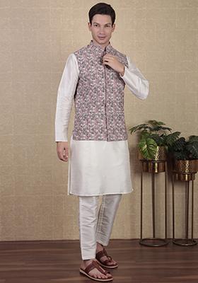 Multicolor Digital Print Khadi Silk Nehru Jacket For Men