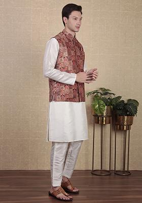 Multicolor Digital Print Khadi Silk Nehru Jacket For Men