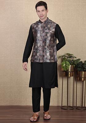 Multicolor Digital Print Khadi Silk Nehru Jacket For Men