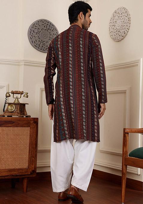 Multicolor Woven Modal Silk Kurta Pyjama Set For Men