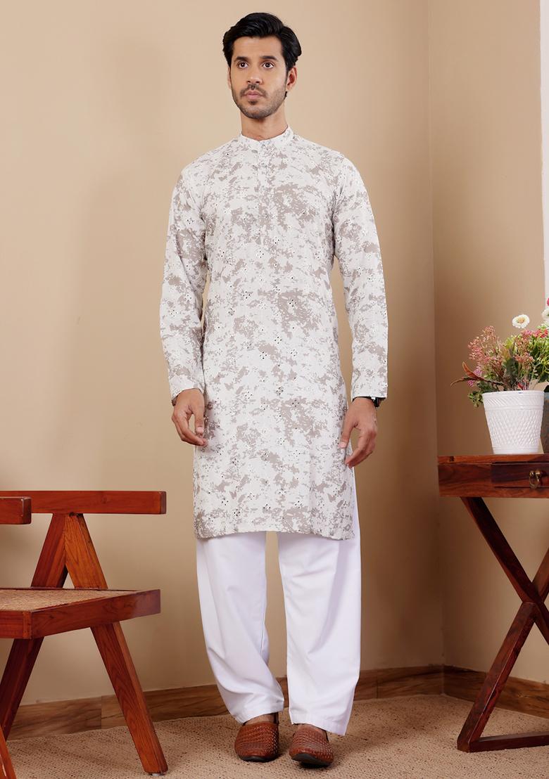 Light Green Embroidered Viscose Kurta Pyjama Set For Men