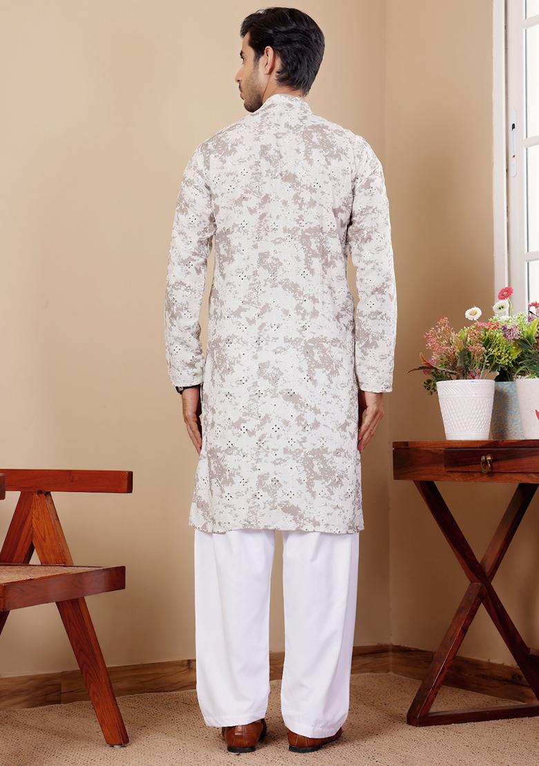 Light Green Embroidered Viscose Kurta Pyjama Set For Men