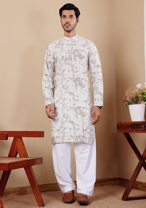 Light Green Embroidered Viscose Kurta Pyjama Set For Men