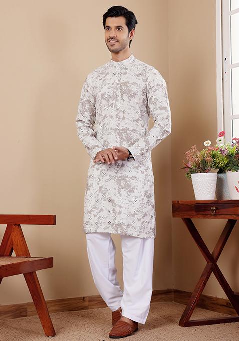 Light Green Embroidered Viscose Kurta Pyjama Set For Men