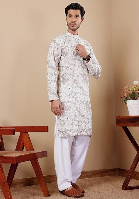Light Green Embroidered Viscose Kurta Pyjama Set For Men