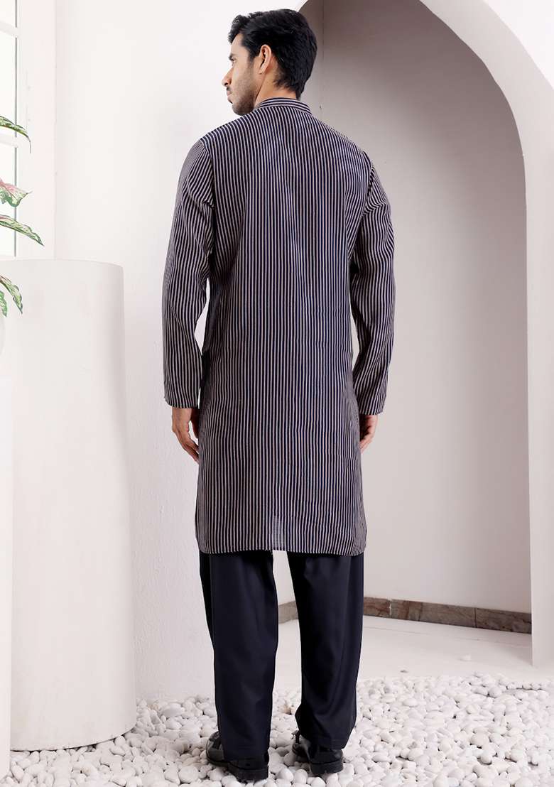 Blue Printed Modal Silk Kurta For Men - Indya