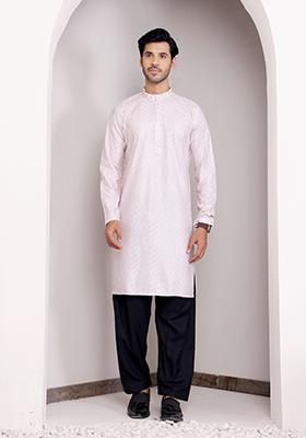 Light Pink Chikankari Embroidered Georgette Kurta For Men