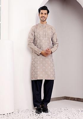 Light Brown Woven Viscose Kurta For Men