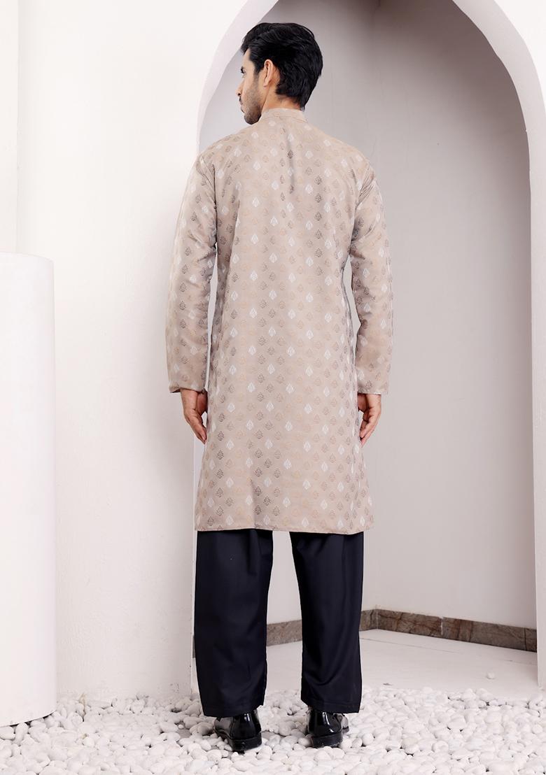 Light Brown Woven Viscose Kurta For Men