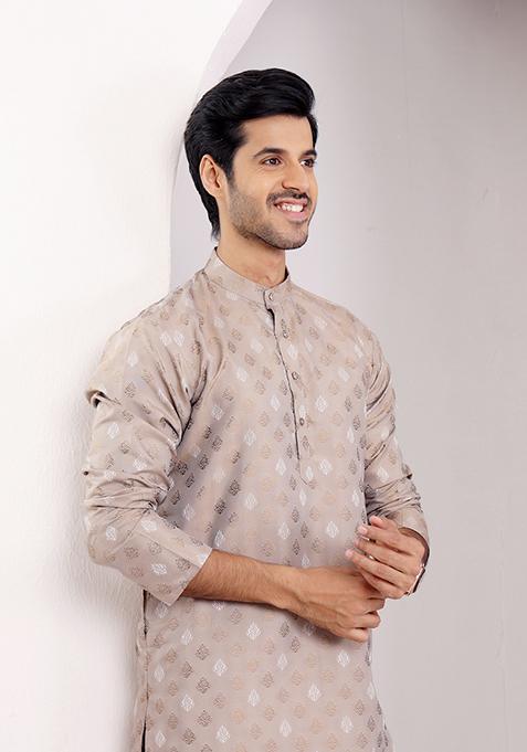 Light Brown Woven Viscose Kurta For Men