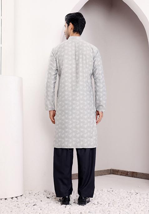 Light Grey Woven Viscose Kurta For Men