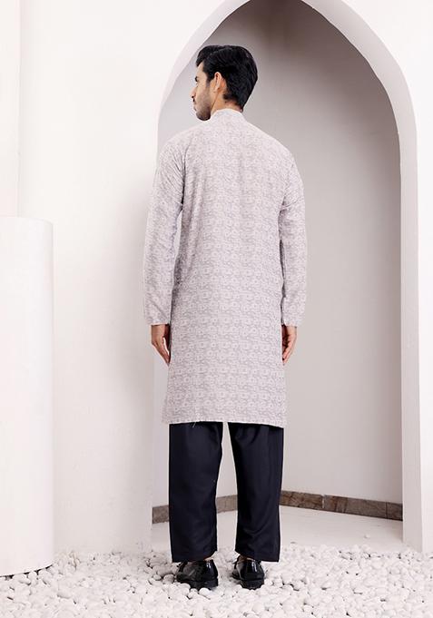 Light Grey Woven Viscose Kurta For Men