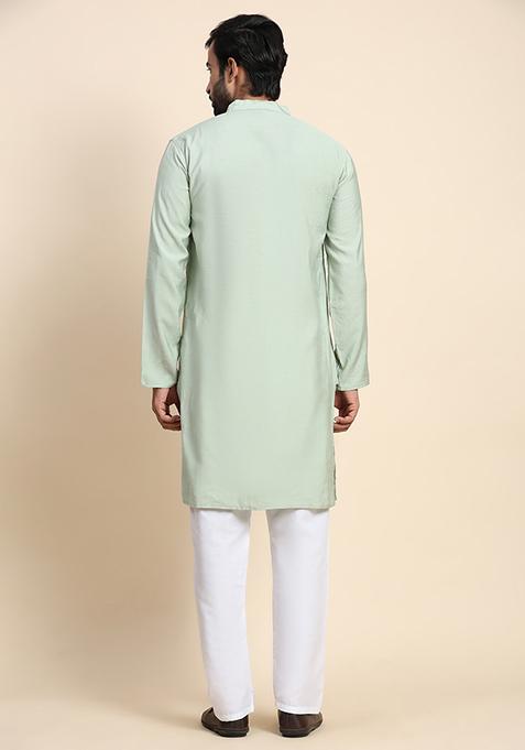Green Solid Viscose Rayon Kurta Pyjama Set For Men
