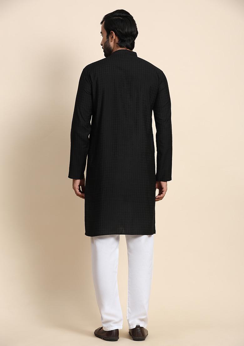 Black Solid Viscose Rayon Kurta Pyjama Set For Men