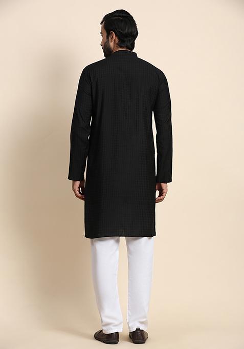 Black Solid Viscose Rayon Kurta Pyjama Set For Men