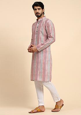 Purple Digital Print Linen Kurta For Men