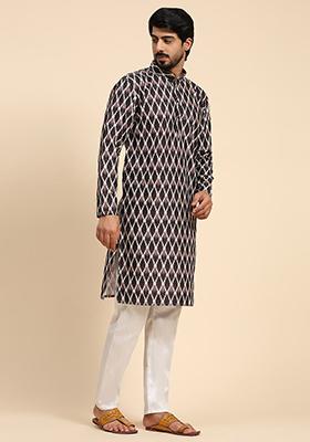 Multicolor Digital Print Viscose Cotton Kurta For Men
