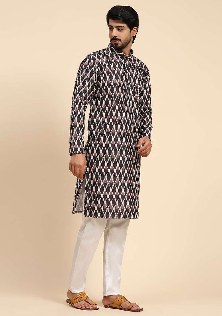 Multicolor Digital Print Viscose Cotton Kurta For Men - Indya