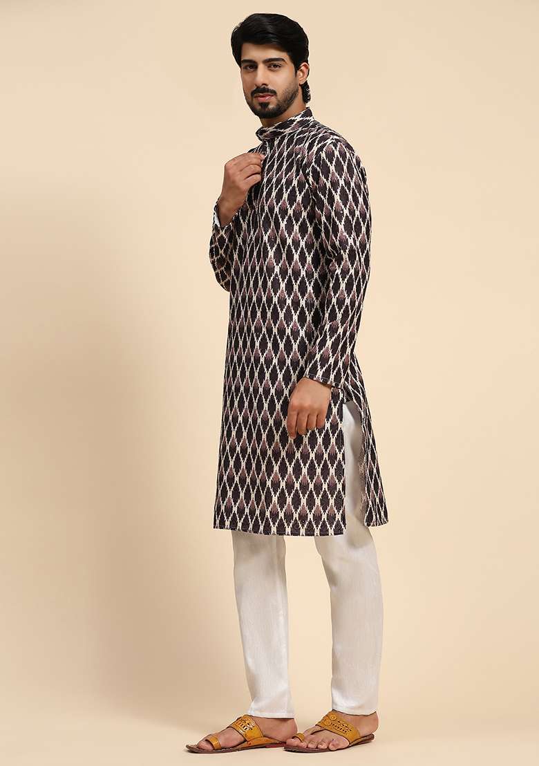 Multicolor Digital Print Viscose Cotton Kurta For Men - Indya