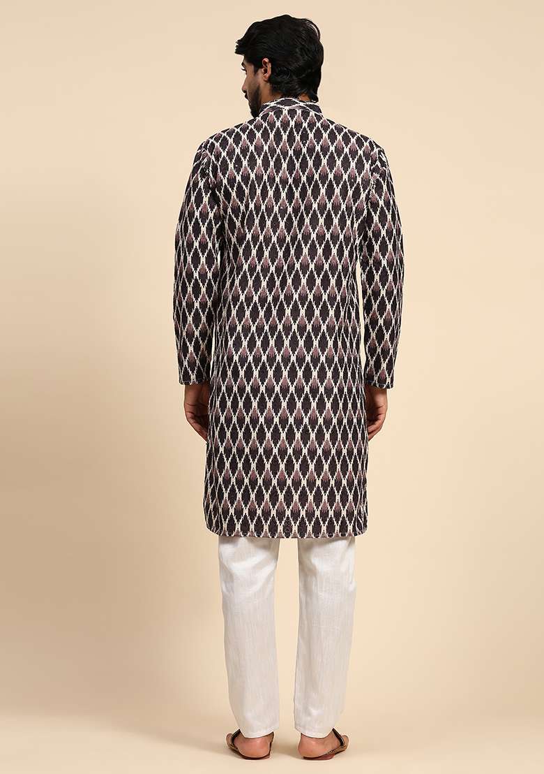 Multicolor Digital Print Viscose Cotton Kurta For Men - Indya