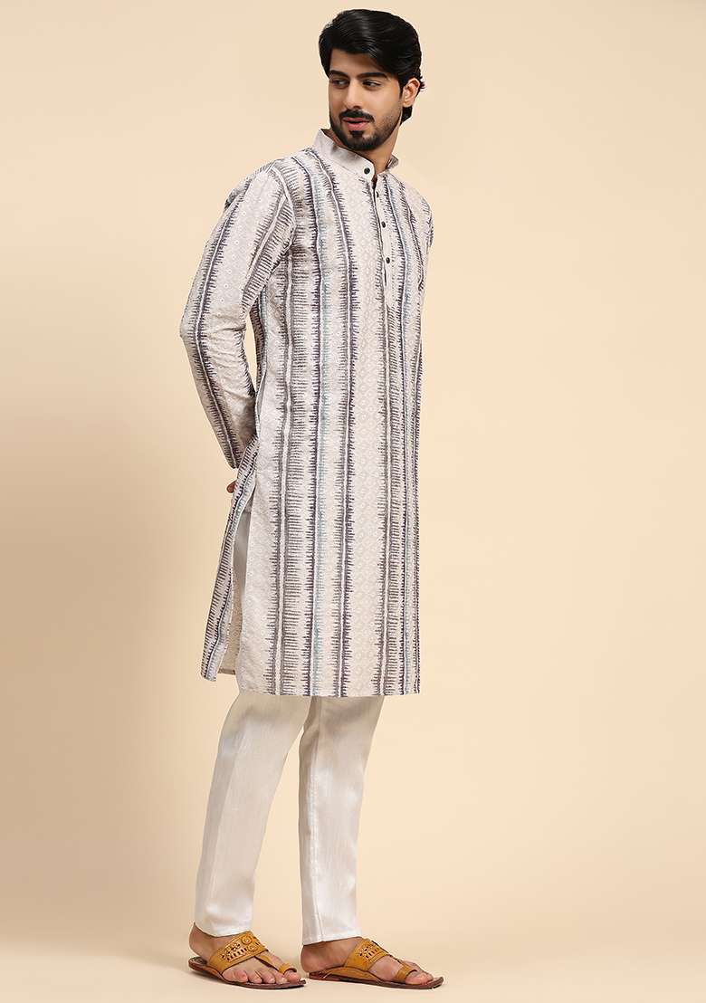 Multicolor Digital Print Viscose Cotton Kurta For Men - Indya