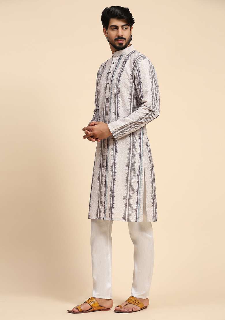 Multicolor Digital Print Viscose Cotton Kurta For Men - Indya