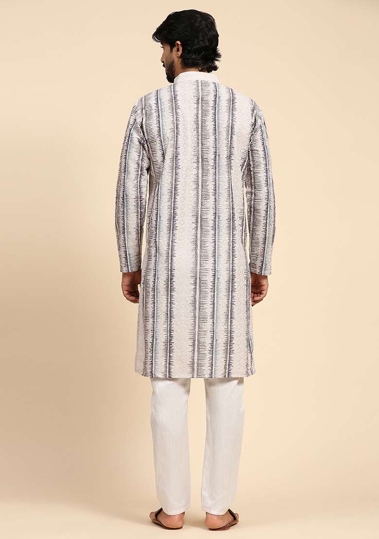 Multicolor Digital Print Viscose Cotton Kurta For Men - Indya